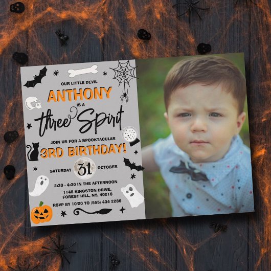 Invitation Trois Esprit ! Halloween 3ème anniversaire photo