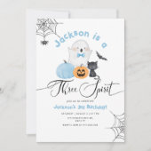 Invitation Trois Esprit Halloween bleu éffrayant anniversaire (Devant)