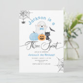 Invitation Trois Esprit Halloween bleu éffrayant anniversaire (Debout devant)