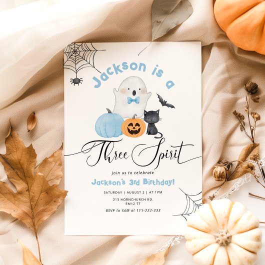 Invitation Trois Esprit Halloween bleu éffrayant anniversaire