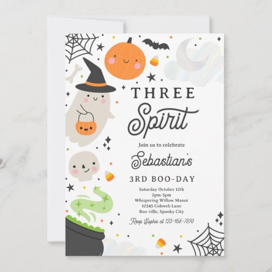 Invitation Trois Esprit Halloween Ghost 3ème fête d'anniversa (Devant)