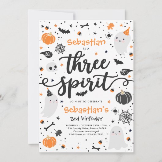 Invitation Trois Esprit mignon Halloween Fantôme 3e anniversa (Devant)