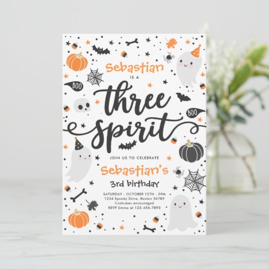 Invitation Trois Esprit mignon Halloween Fantôme 3e anniversa (Debout devant)