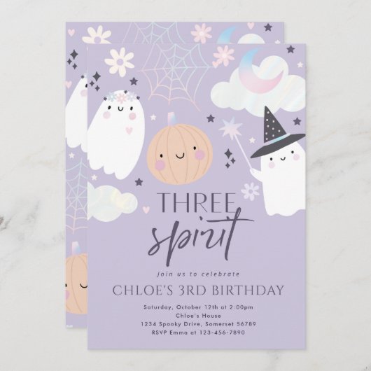 Invitation Trois Esprit mignon Halloween Fantôme 3e anniversa (Devant / Derrière)