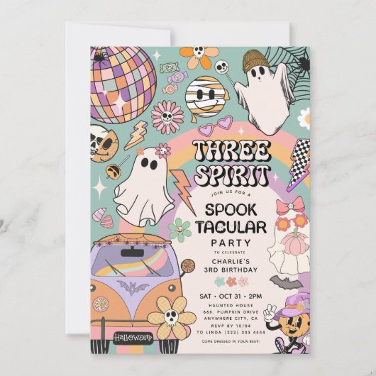 Invitation Trois Esprit Retro Halloween 3e fête d'anniversair (Devant)