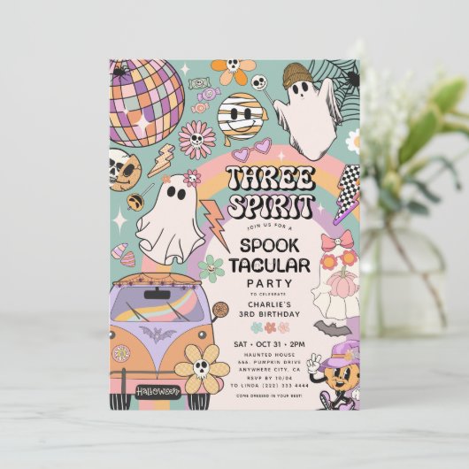 Invitation Trois Esprit Retro Halloween 3e fête d'anniversair (Debout devant)