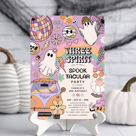 Invitation Trois Esprit Retro Halloween 3e fête d'anniversair