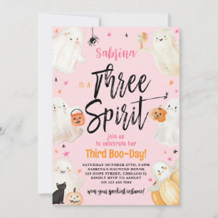 Invitation Trois Esprit rose Halloween 3e fête d'anniversaire