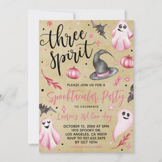 Invitation Trois Esprits Épouvantable Anniversaire Halloween (Devant)