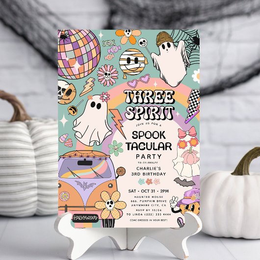 Invitation Trois Esprits Rétro Halloween 3e Anniversaire 
