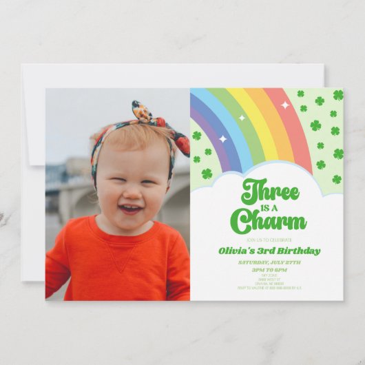 Invitation Trois Est Un Charme Arc-En-Ciel Clover 3E Fête Ann (Devant)