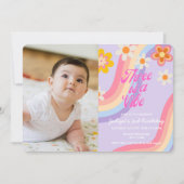 Invitation Trois est une vibe Retro Rainbow photo bébé (Devant)