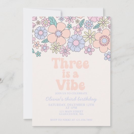 Invitation Trois est Vibe Retro Floral 3e anniversaire (Devant)