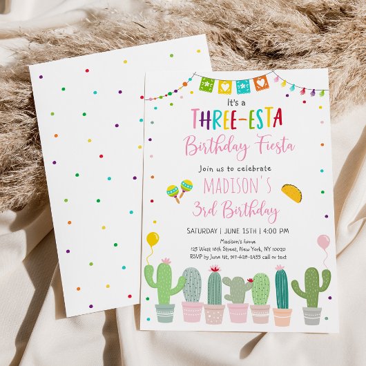 Invitation Trois esta Fiesta Cactus 3e anniversaire