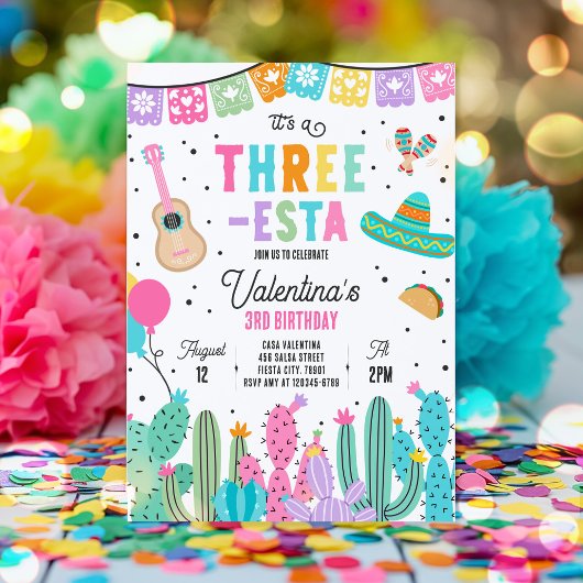 Invitation Trois Esta Mexicaine Fiesta 3e fête d'anniversaire