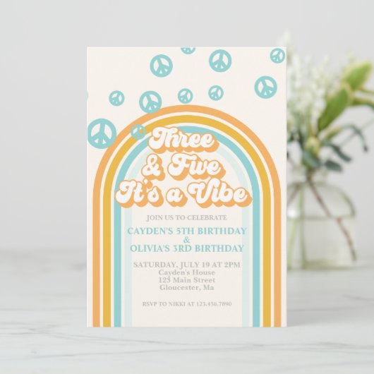 Invitation Trois et cinq c'est un Anniversaire conjoint Vibe  (Debout devant)