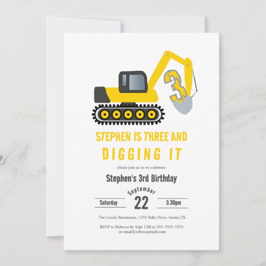 Invitation Trois et creuser la construction 3ème anniversaire (Devant)