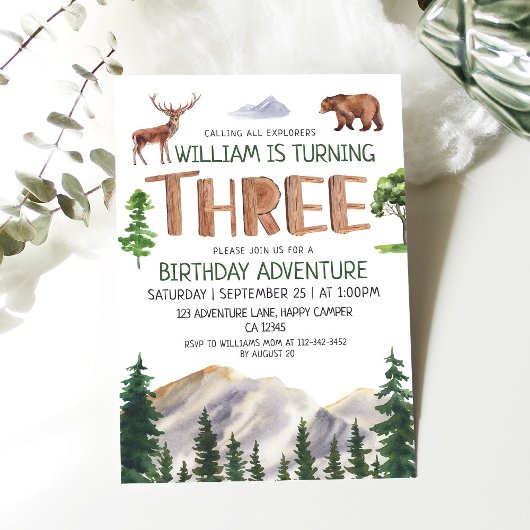 Invitation Trois Explorer Adventure Boys 3e anniversaire