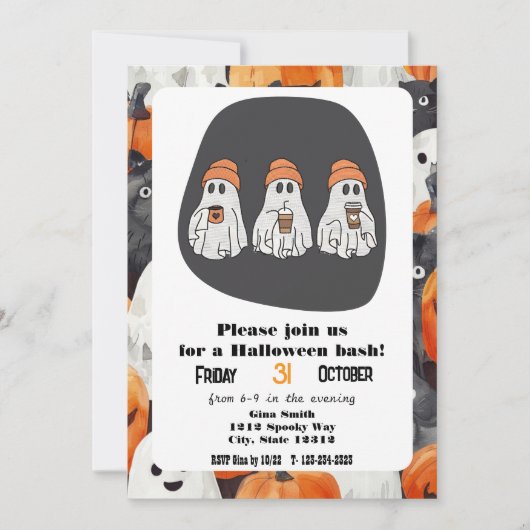 Invitation Trois fêtards Halloween Bash (Devant)