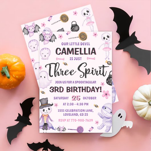 Invitation Trois Filles d'Esprit Halloween 3e fête d'annivers