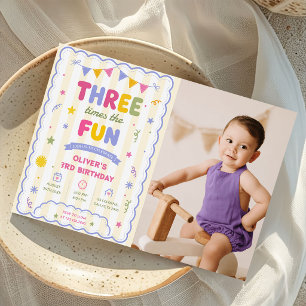 Invitation Trois fois plus d'amusement Photo d'anniversaire c