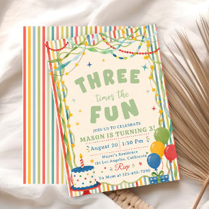 Invitation Trois fois plus de plaisir 3e anniversaire