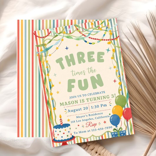 Invitation Trois fois plus de plaisir 3e anniversaire