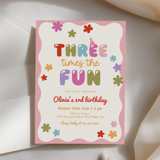Invitation Trois fois plus de plaisir Daisy Anniversaire colo