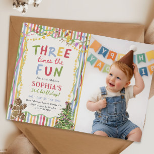 Invitation Trois fois plus de plaisir Photo d'anniversaire co