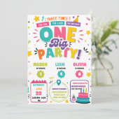 Invitation Trois fois plus de plaisir Triple anniversaire com (Debout devant)