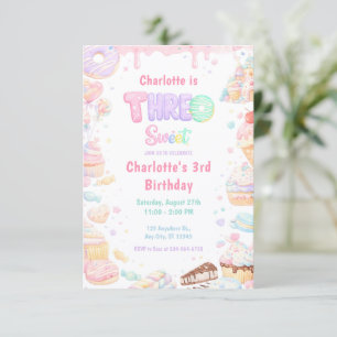 Invitation Trois friandises pastel sucrées pour un 3ème anniv
