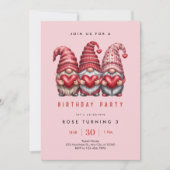 Invitation Trois Gnomes Roses 3ème Anniversaire (Devant)