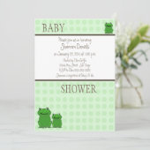 Invitation Trois grenouilles - baby shower vert (Debout devant)