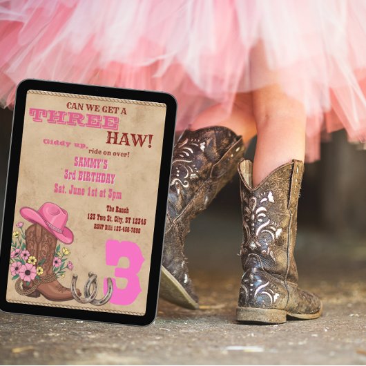 Invitation Trois Haw Rose, Western 3e Anniversaire