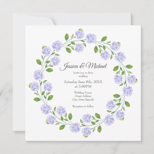 Invitation Trois Hydrangées Aquarelle Florale Wreath (Devant)