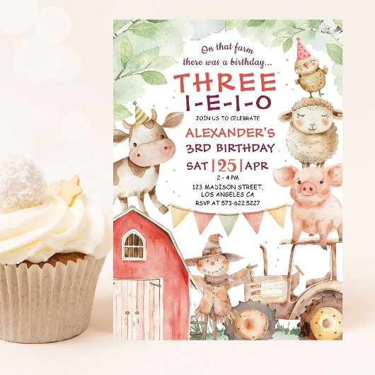Invitation TROIS-I-E-I-O Cute Boy Farm 3e anniversaire