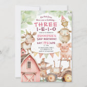 Invitation TROIS-I-E-I-O Pink Girl Farm 3e anniversaire (Devant)