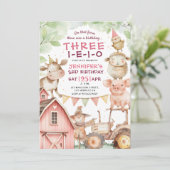 Invitation TROIS-I-E-I-O Pink Girl Farm 3e anniversaire (Debout devant)
