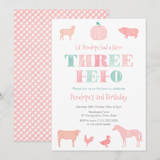 Invitation TROIS-IEIO Citrouille rose 3ème anniversaire (Devant / Derrière)