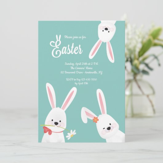 Invitation Trois lapins de Pâques (Debout devant)