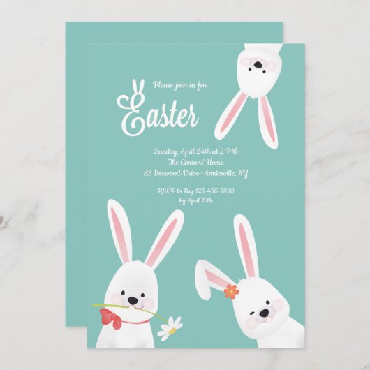 Invitation Trois lapins de Pâques (Devant / Derrière)