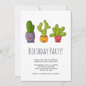 Invitation Trois mignons Cactus Illustration Anniversaire (Devant)