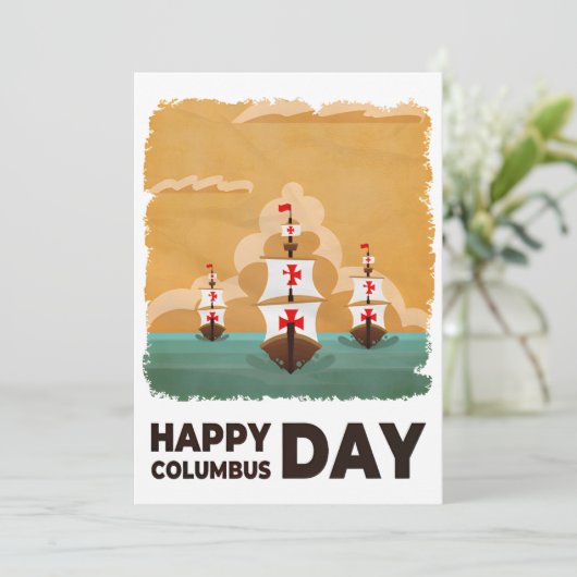 Invitation Trois navires Joyeux Columbus Day (Debout devant)