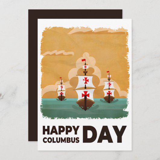 Invitation Trois navires Joyeux Columbus Day (Devant / Derrière)