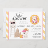 Invitation Trois ours sur le Baby shower de fille de la plage (Devant)