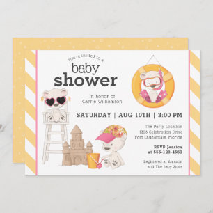Invitation Trois ours sur le Baby shower de fille de la plage