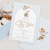 Invitation TROIS Petit Garçon Rayé Mignon Canard Silly Goose 