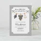 Invitation Trois Petits Boos En vichy Baby shower Halloween (Debout devant)