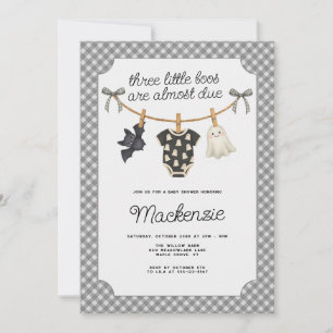 Invitation Trois Petits Boos En vichy Baby shower Halloween