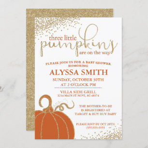 Invitation Trois Petits Citrouilles Automne Baby shower Invit
